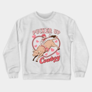 Pucker Up Cowboy Retro Skeleton Funny Crewneck Sweatshirt